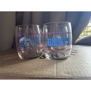Vintage New York Giants Glass Football Drinking Glass Set 4 - 8 Oz Cup NFL